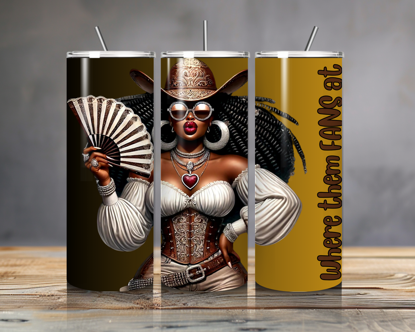 Where Them FANS At” Black Cowgirl Tumbler – Afro Diva Western Glam Cup