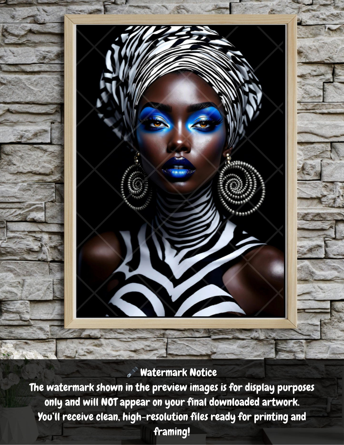 Afrocentric Black Woman Wall Art – 2:3 Ratio -Printable Portrait with PLR Rights | Zebra Print Download
