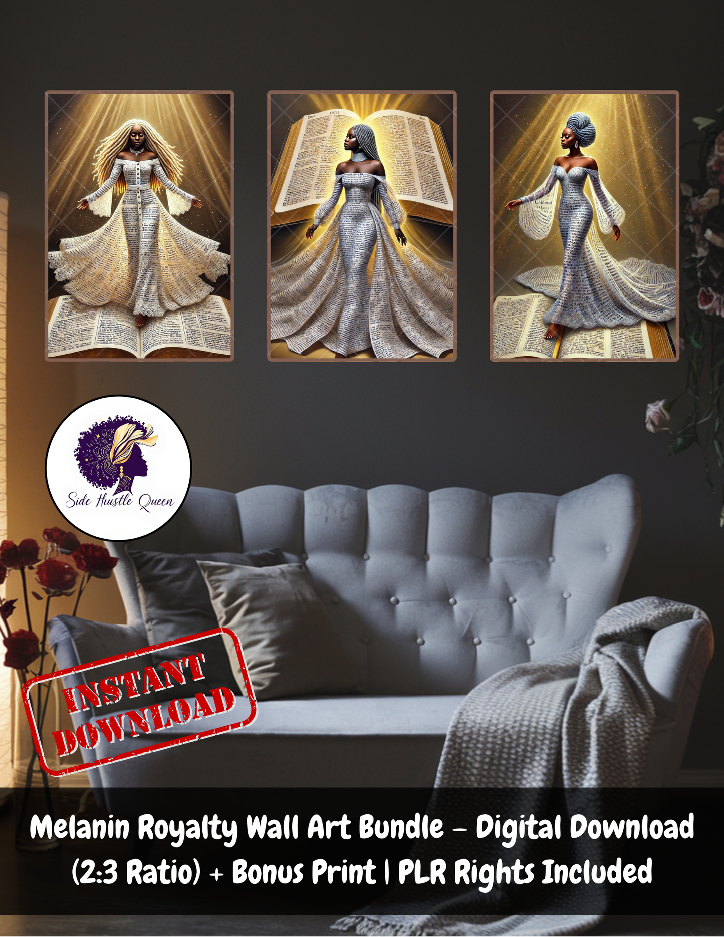 Radiant Melanin Royalty Wall Art – Digital Download with PLR Rights | Afrocentric Divine Feminine Decor