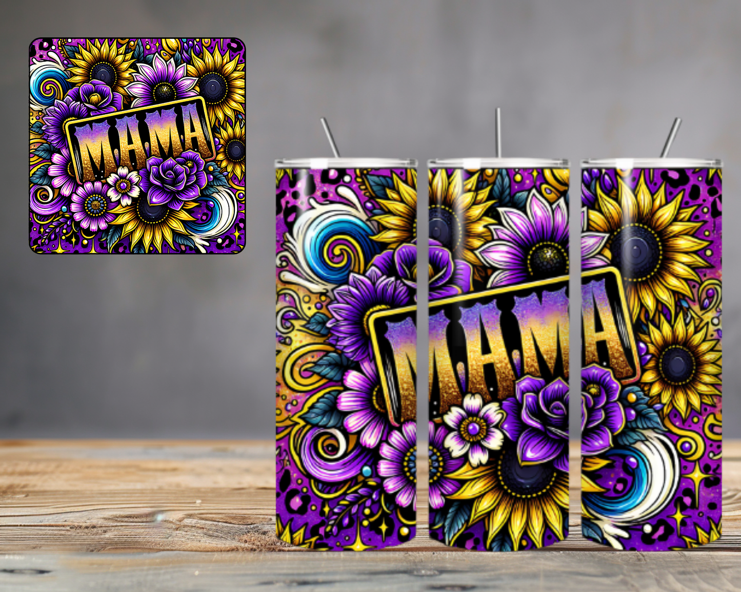 6 Sublimation PNGs for 20oz Skinny Mom Tumblers Designs – Vibrant Floral, Afro Mom, Butterfly & More – Instant Digital Download
