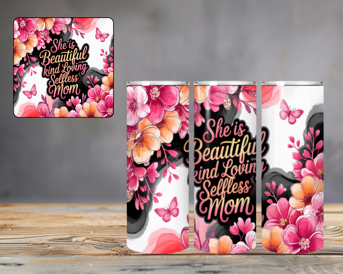 6 Sublimation PNGs for 20oz Skinny Mom Tumblers Designs – Vibrant Floral, Afro Mom, Butterfly & More – Instant Digital Download