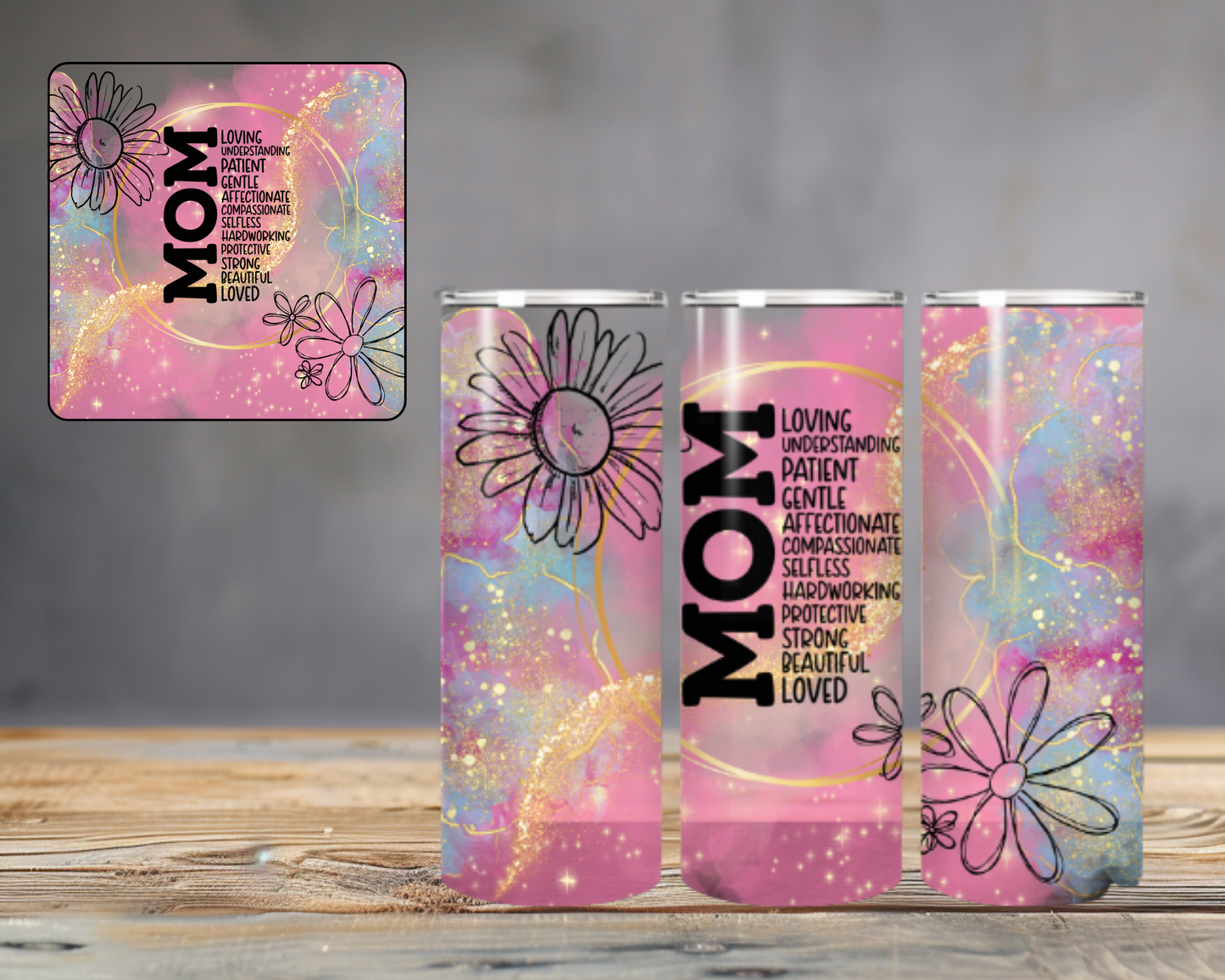 6 Sublimation PNGs for 20oz Skinny Mom Tumblers Designs – Vibrant Floral, Afro Mom, Butterfly & More – Instant Digital Download