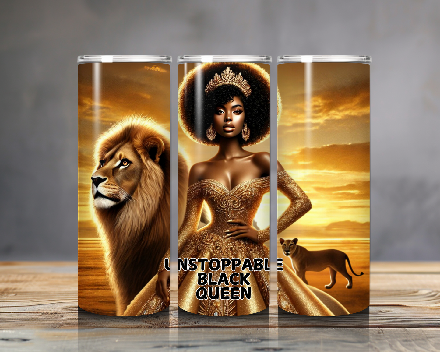 Unstoppable Black Queen Tumbler – Golden Majesty Edition