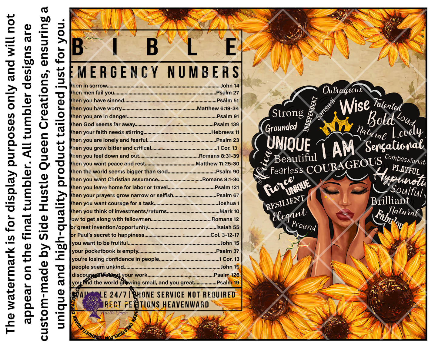 Bible Emergency Numbers Tumbler - 20oz Stainless Steel Christian Faith & Affirmation Mug