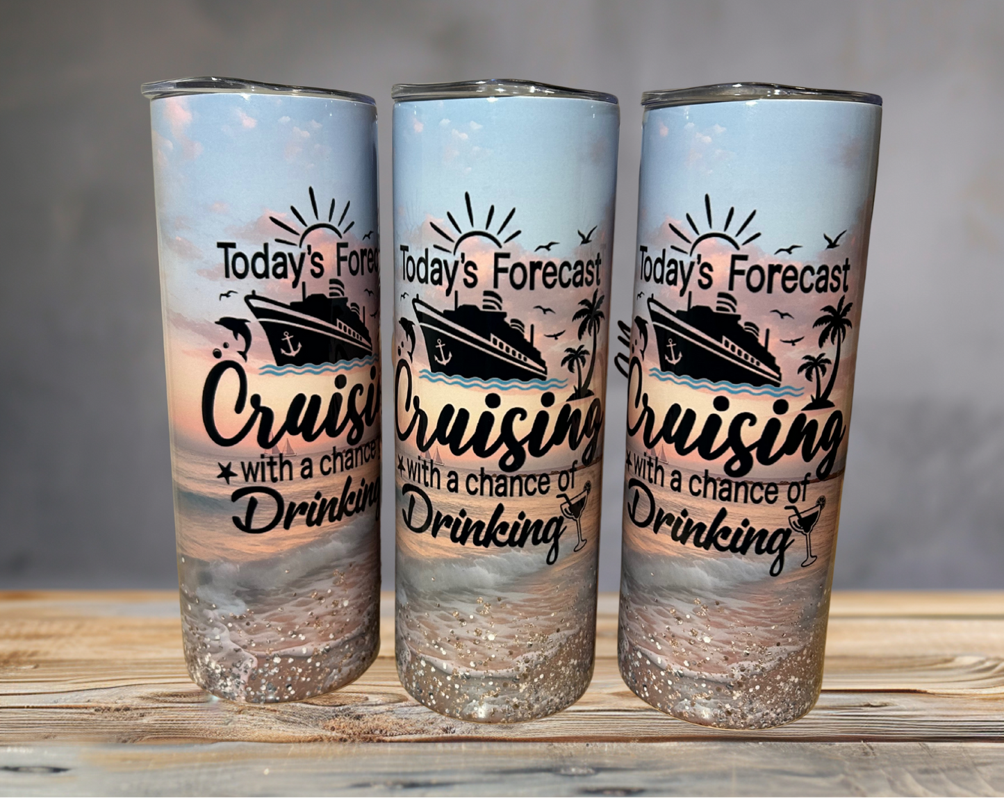 Cruise Tumbler – “Today’s Forecast Cruising with a Chance of Drinking” – Personalized 20oz Vacation Cup for Beach & Boat Lovers