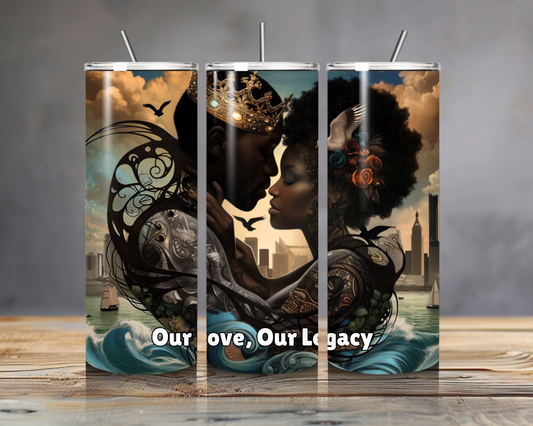 20 oz Tumbler with Straw - 'Our Love, Our Legacy' - Elegant African-Inspired Design