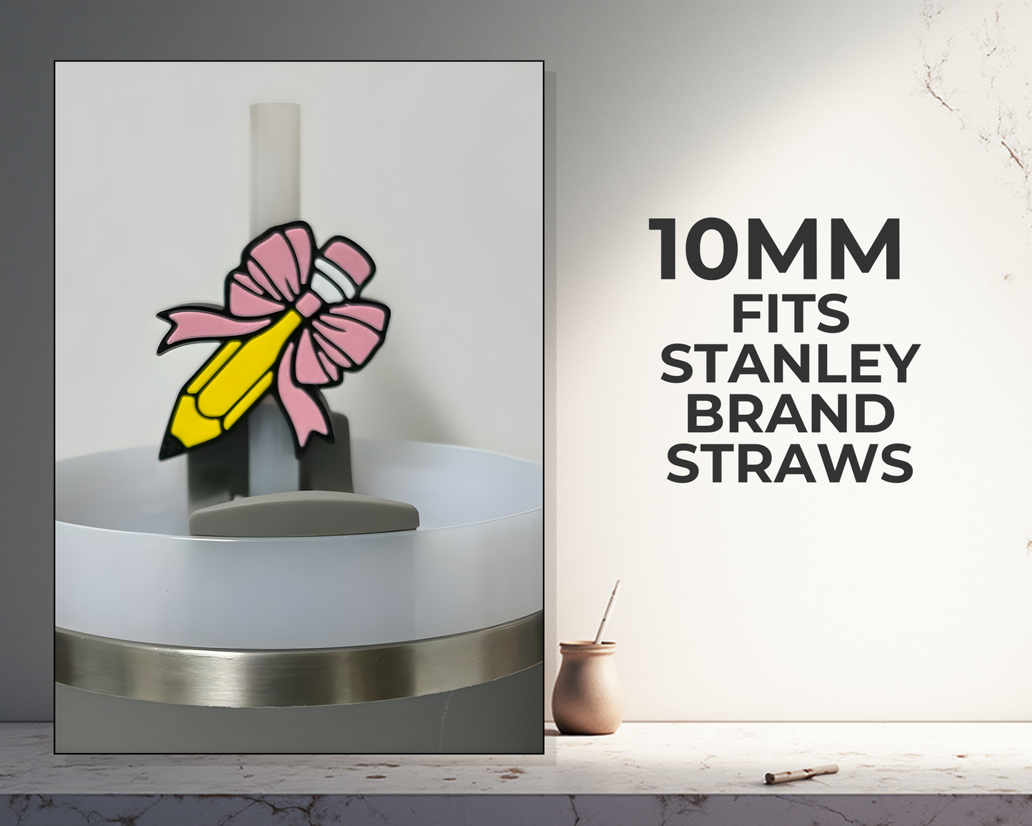 3D Printed Pencil Straw Topper – Kawaii Bow Cup Charm – Tumbler Accessory for Stationery Lovers – Reusable Straw Decoration