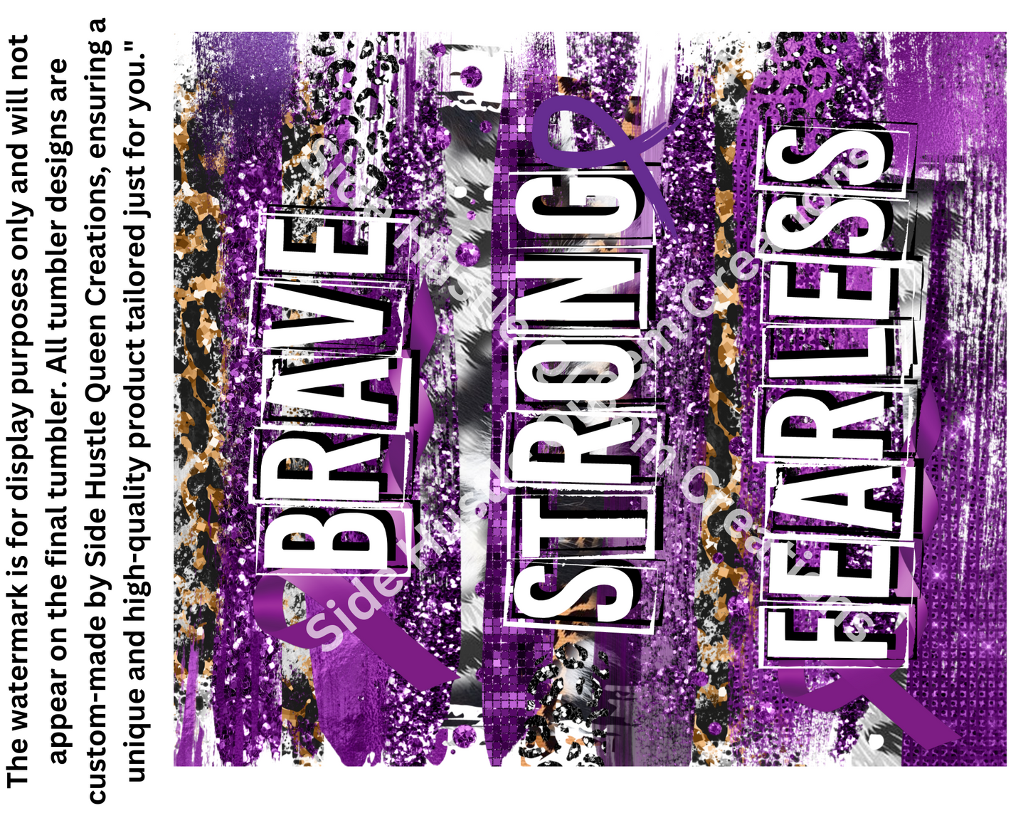 Brave Strong Fearless Tumbler - 20oz Double-Wall Stainless Steel, Purple Ribbon Awareness Gift, Survivor Support Mug